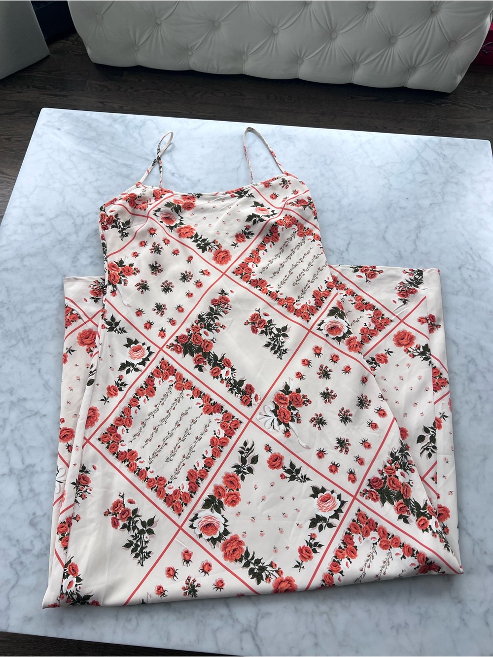 NWT Abercrombie Slip Dress in Cream Pattern Floral Orange Size Medium Tall - Picture 4 of 9